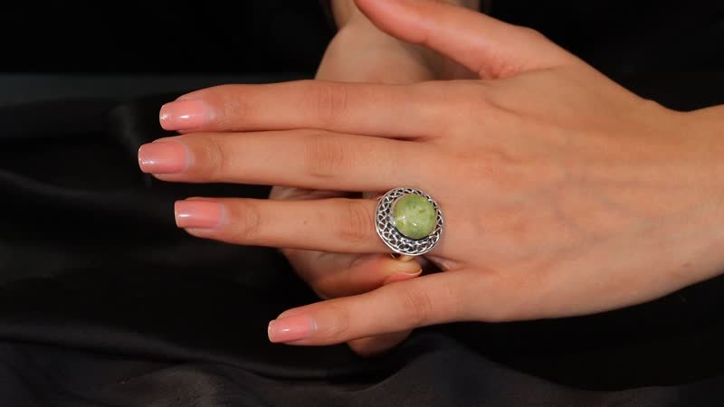 Artisan Crafted Connemara Marble 10.00 ctw Ring in Black Oxidized Sterling Silver