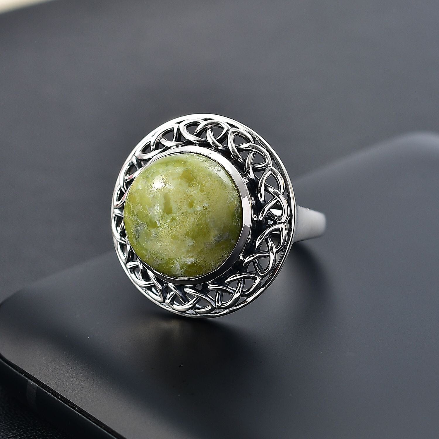 Artisan Crafted Connemara Marble 10.00 ctw Ring in Black Oxidized Sterling Silver