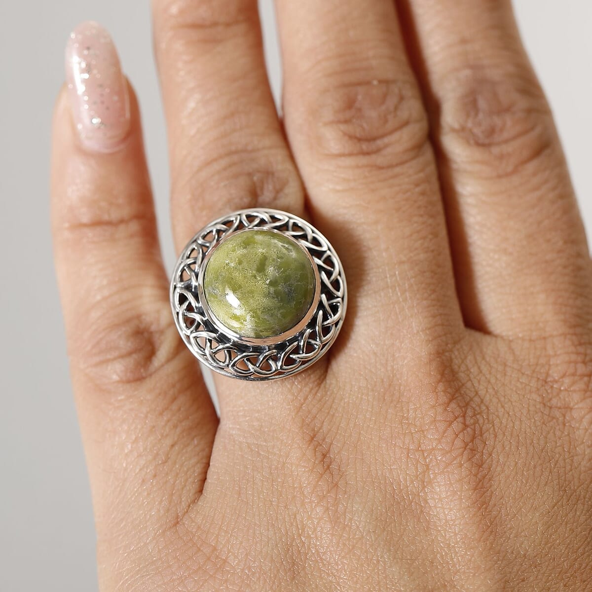 Artisan Crafted Connemara Marble 10.00 ctw Ring in Black Oxidized Sterling Silver (Size 6.0) image number 2