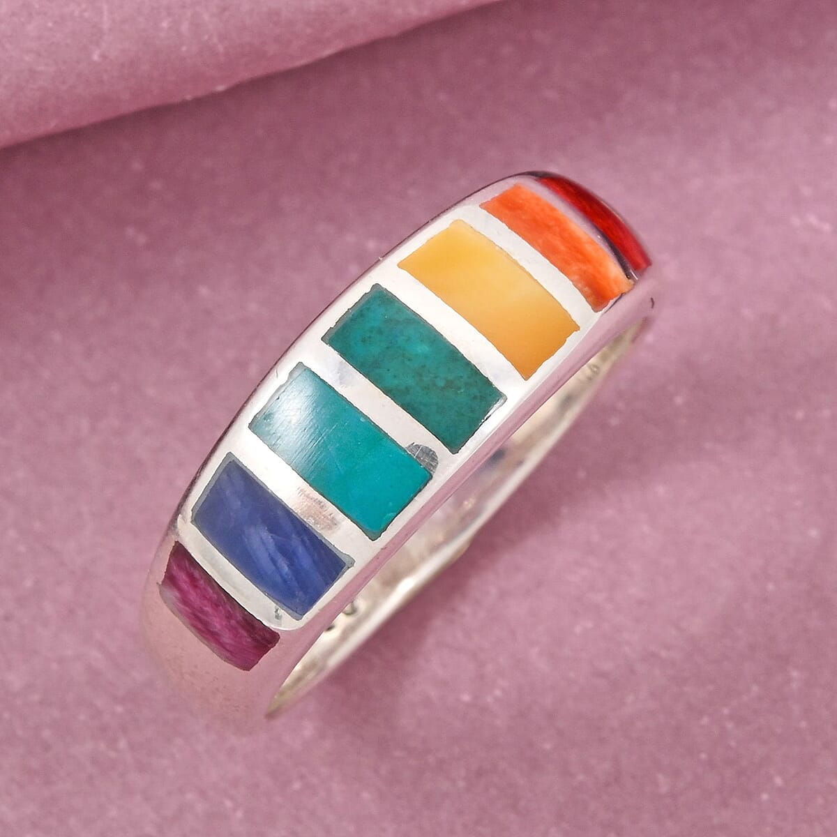Peruvian Artistry Multi Color Multi Gemstone 0.60 ctw Ring in Sterling Silver (Size 8.0) image number 1