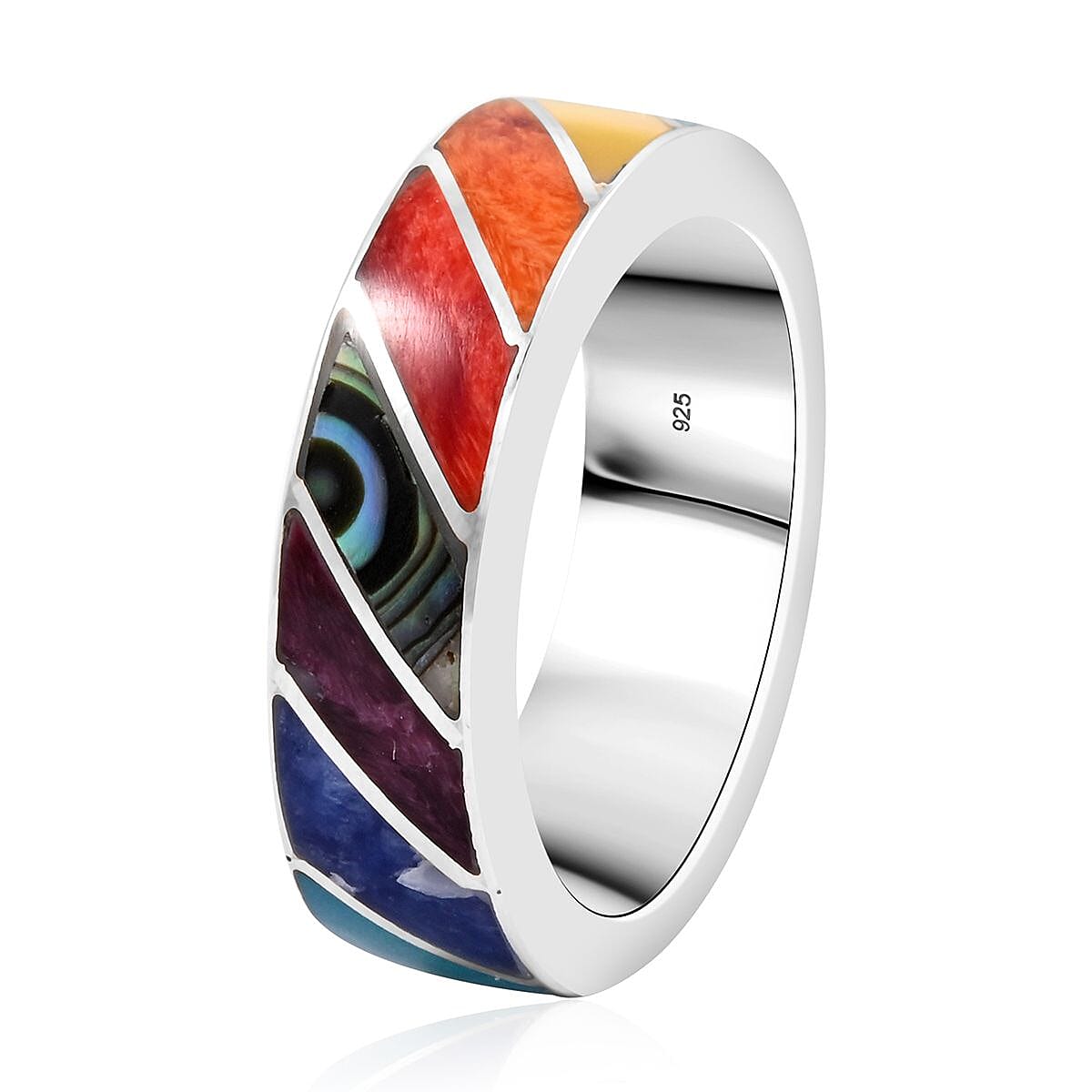 Peruvian Artistry Multi Color Multi Gemstone 0.60 ctw Ring in Sterling Silver (Size 10.0)