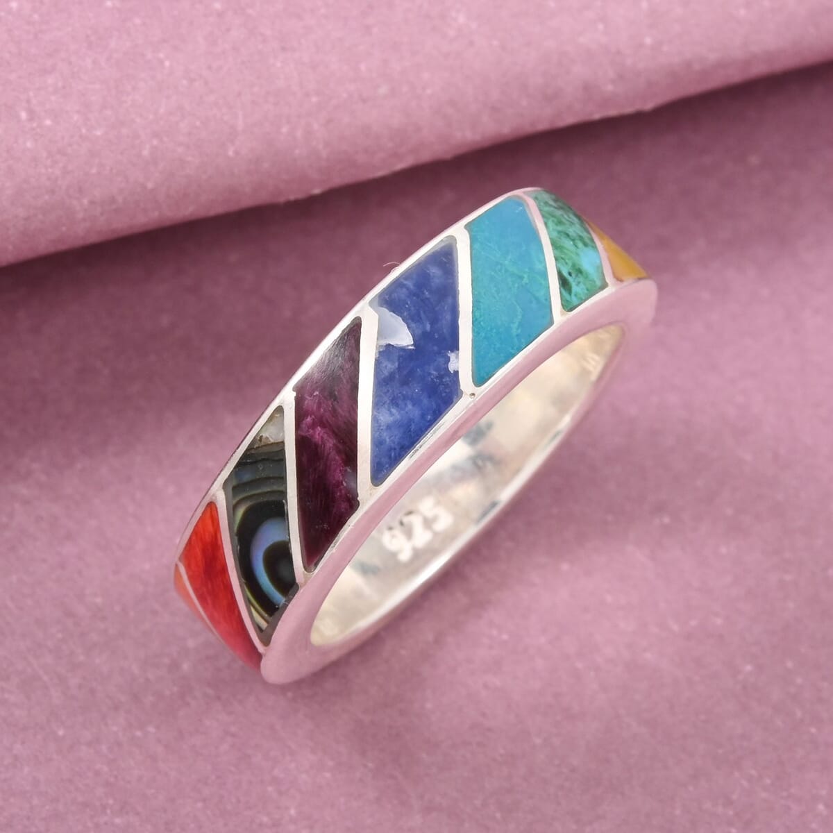 Peruvian Artistry Multi Color Multi Gemstone 0.60 ctw Ring in Sterling Silver (Size 8.0) image number 1