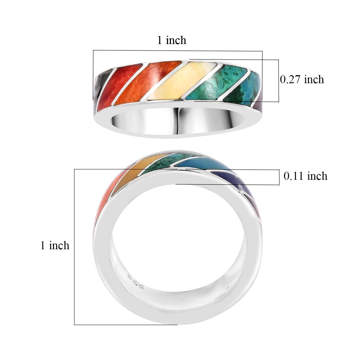 Peruvian Artistry Multi Color Multi Gemstone 0.60 ctw Ring in Sterling Silver (Size 8.0) image number 4