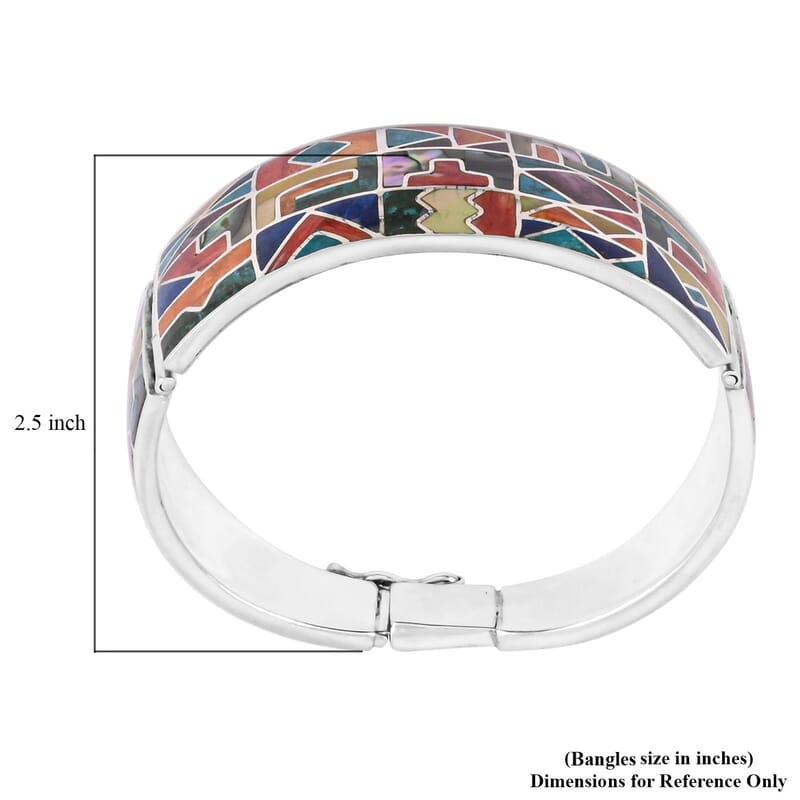 Peruvian Artistry Multi Gemstone 12.65 ctw Inka Calender Bangle Bracelet in Sterling Silver (7.00 In)