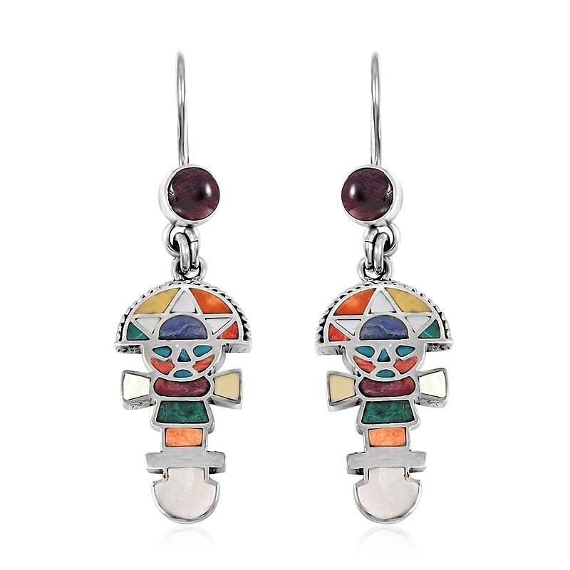 Peruvian Artistry Multi Gemstone 1.60 ctw Tumi Earrings in Sterling Silver
