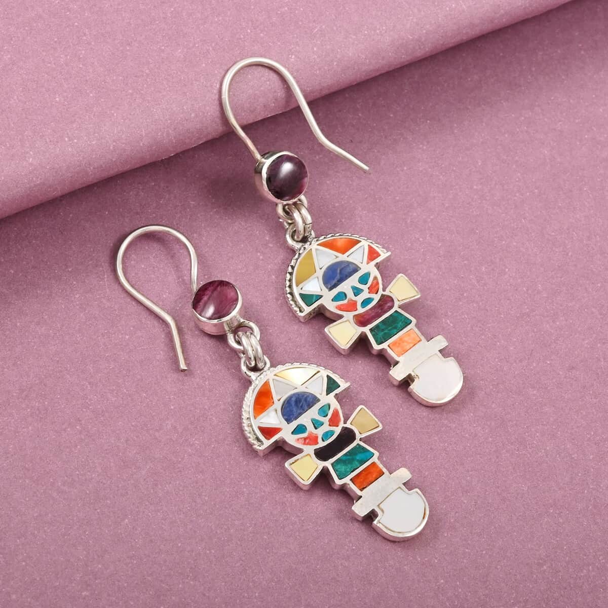 Peruvian Artistry Multi Gemstone 1.60 ctw Tumi Earrings in Sterling Silver image number 1