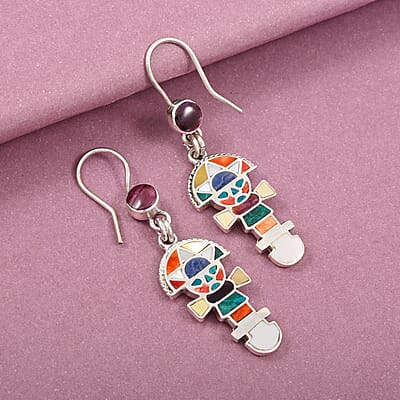 Peruvian Artistry Multi Gemstone 1.60 ctw Tumi Earrings in Sterling Silver