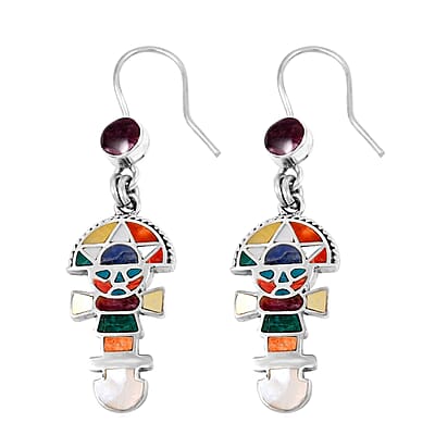 Peruvian Artistry Multi Gemstone 1.60 ctw Tumi Earrings in Sterling Silver