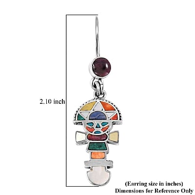 Peruvian Artistry Multi Gemstone 1.60 ctw Tumi Earrings in Sterling Silver