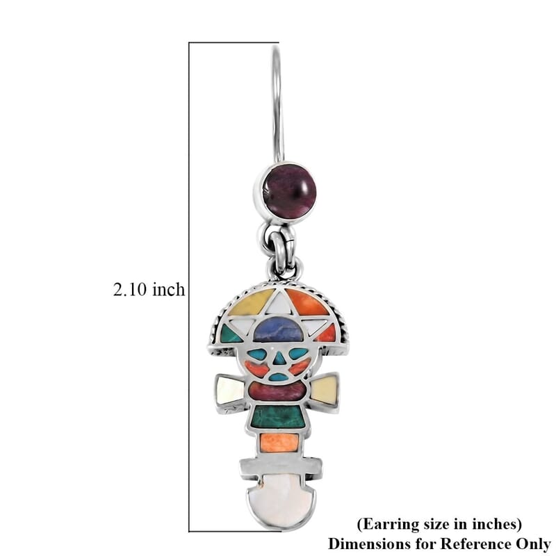 Peruvian Artistry Multi Gemstone 1.60 ctw Tumi Earrings in Sterling Silver