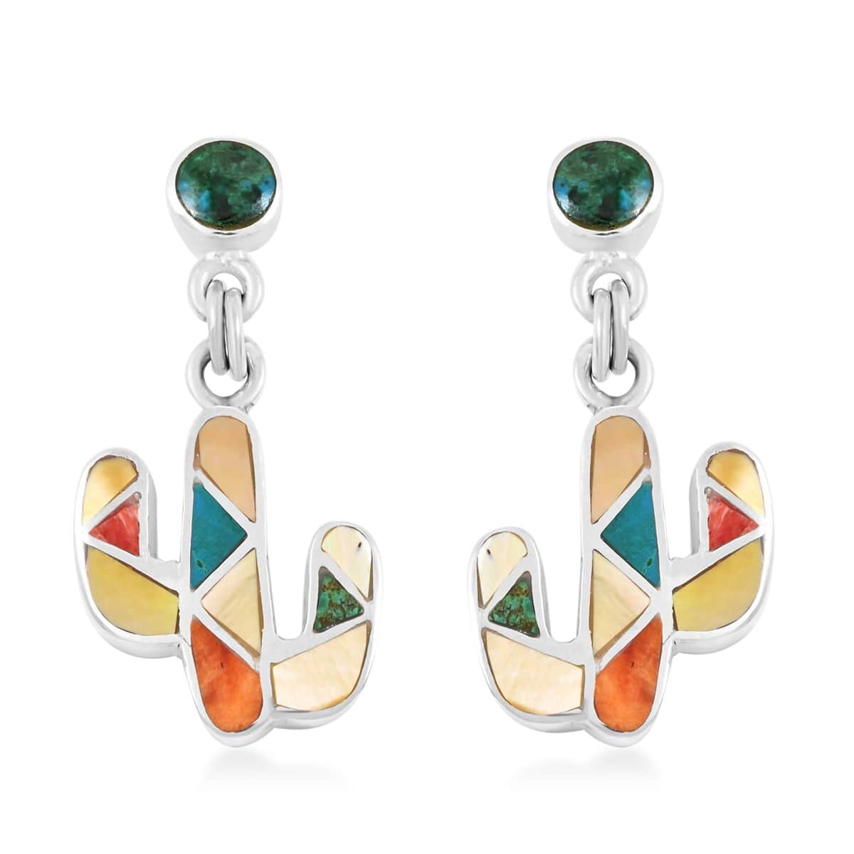 Peruvian Artistry Multi Gemstone 2.00 ctw Cactus Earrings in Sterling Silver image number 0