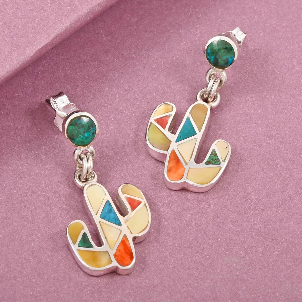 Peruvian Artistry Multi Gemstone 2.00 ctw Cactus Earrings in Sterling Silver image number 1