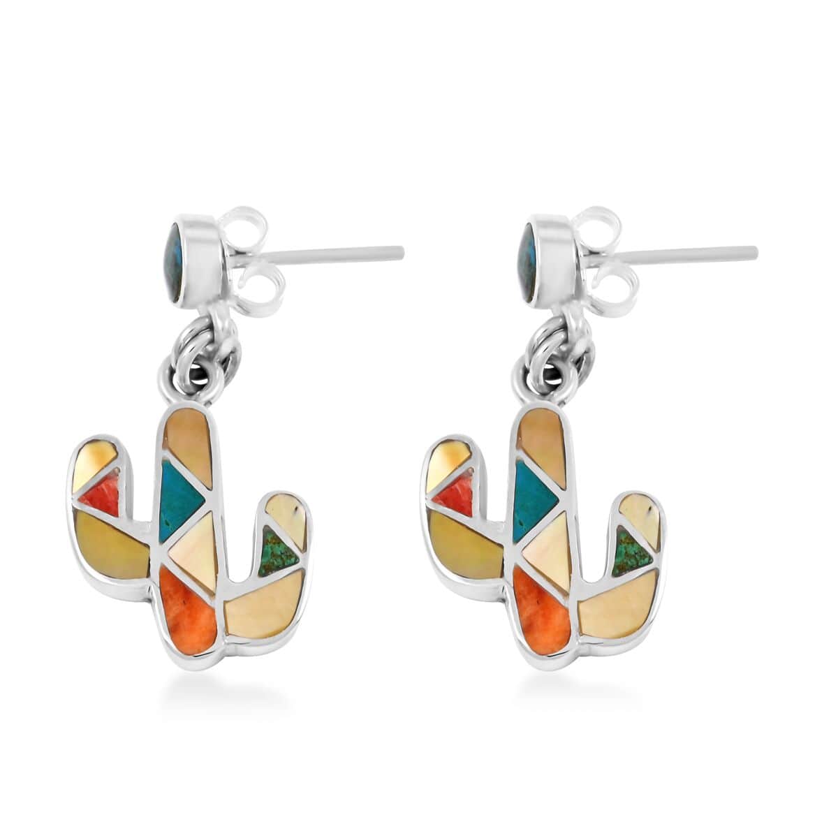 Peruvian Artistry Multi Gemstone 2.00 ctw Cactus Earrings in Sterling Silver image number 3