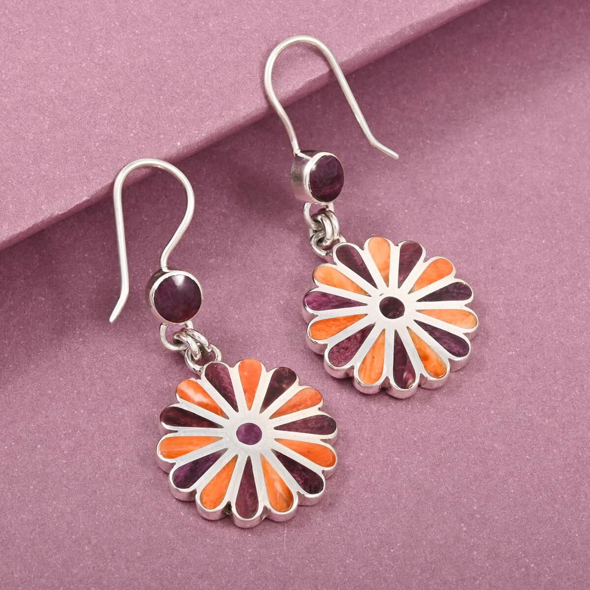 Multi Gemstone Flower Earrings in Sterling Silver 2.00 ctw image number 1