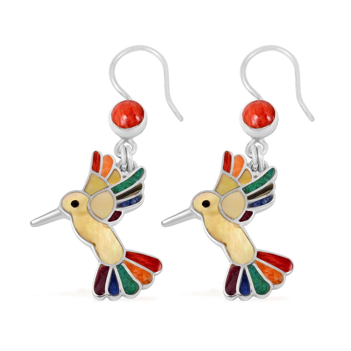 Multi Gemstone Brave Hummingbird Earrings in Sterling Silver 1.50 ctw image number 3