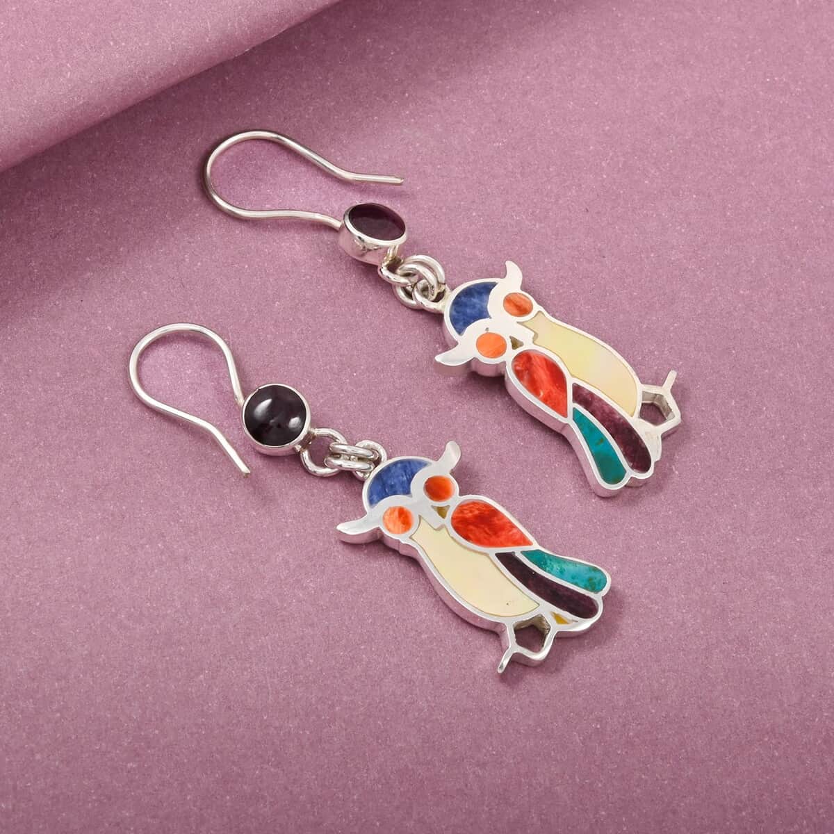 Peruvian Artistry Multi Gemstone 1.50 ctw Owl Earrings in Sterling Silver image number 1