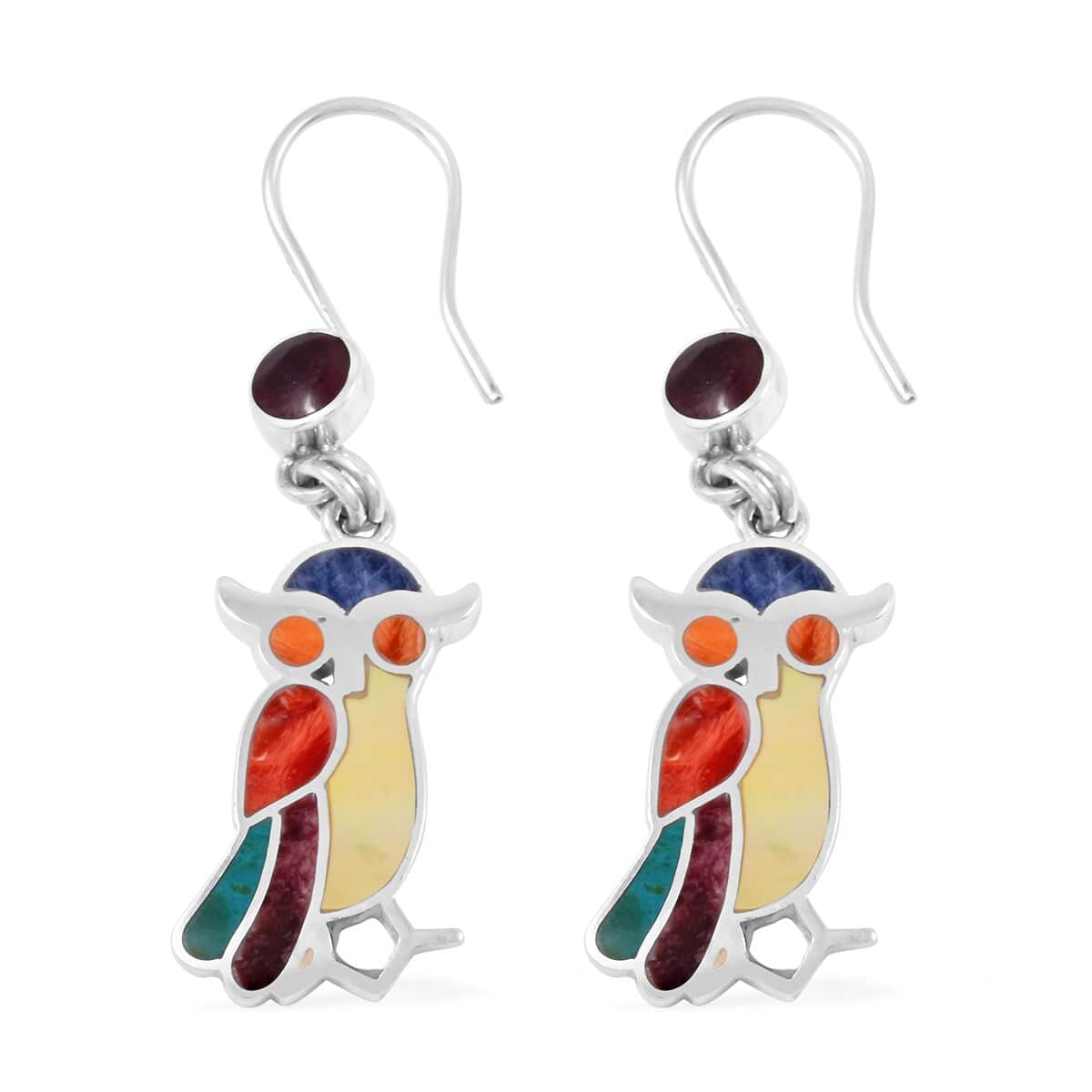 Peruvian Artistry Multi Gemstone 1.50 ctw Owl Earrings in Sterling Silver image number 3