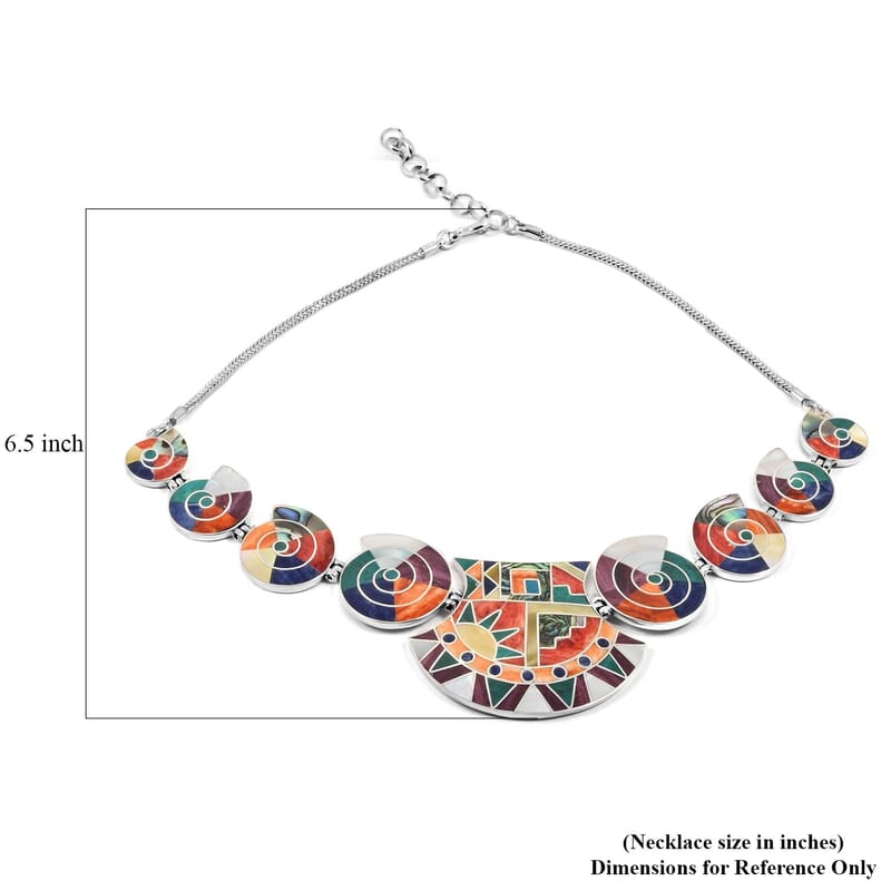 Peruvian Artistry Multi Gemstone 15.60 ctw Juana Necklace in Sterling Silver 16-19 Inches