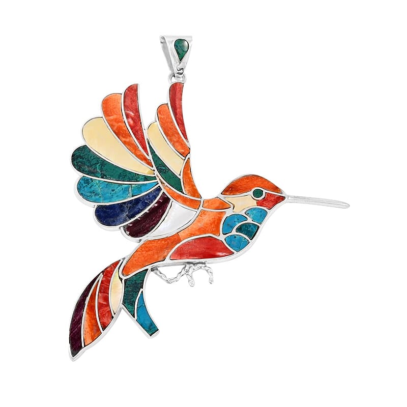 Peruvian Artistry Multi Gemstone 6.40 ctw Harmony Big Hummingbird Pendant without Chain in Sterling Silver