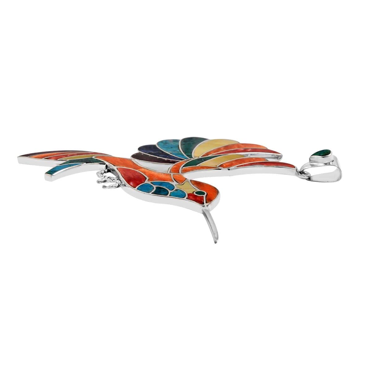 Peruvian Artistry Multi Gemstone 6.40 ctw Harmony Big Hummingbird Pendant in Sterling Silver image number 3