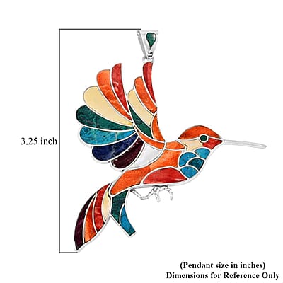 Peruvian Artistry Multi Gemstone 6.40 ctw Harmony Big Hummingbird Pendant without Chain in Sterling Silver