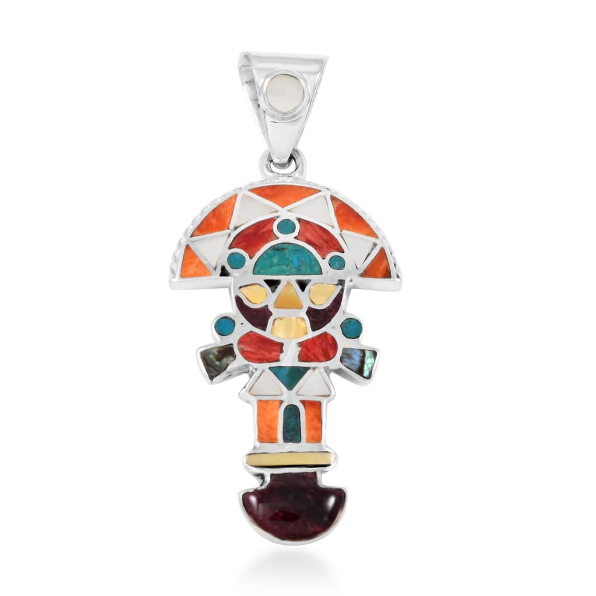 Peruvian Artistry Multi Gemstone 1.25 ctw Small Tumi Pendant in Sterling Silver image number 0