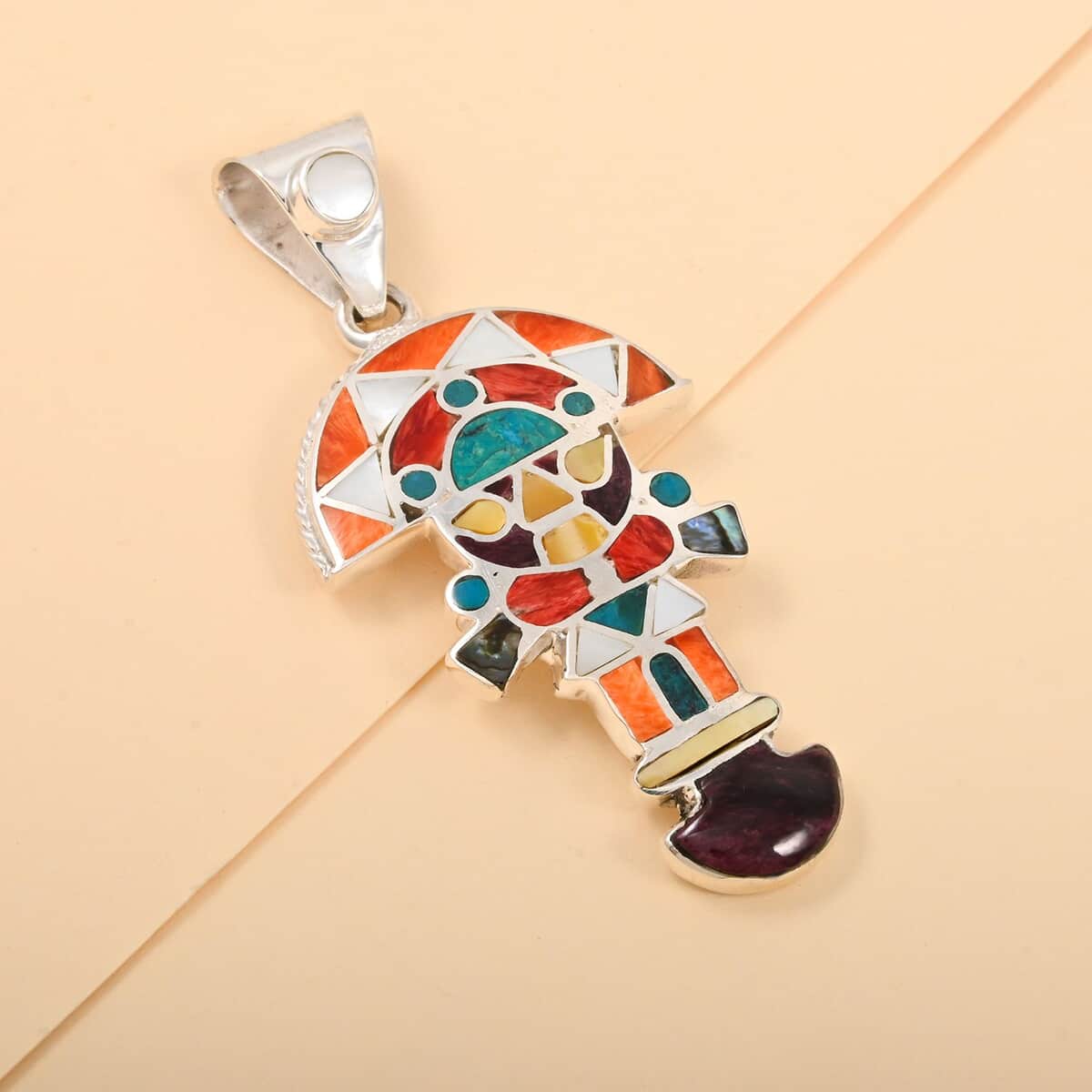 Peruvian Artistry Multi Gemstone 1.25 ctw Small Tumi Pendant in Sterling Silver image number 1