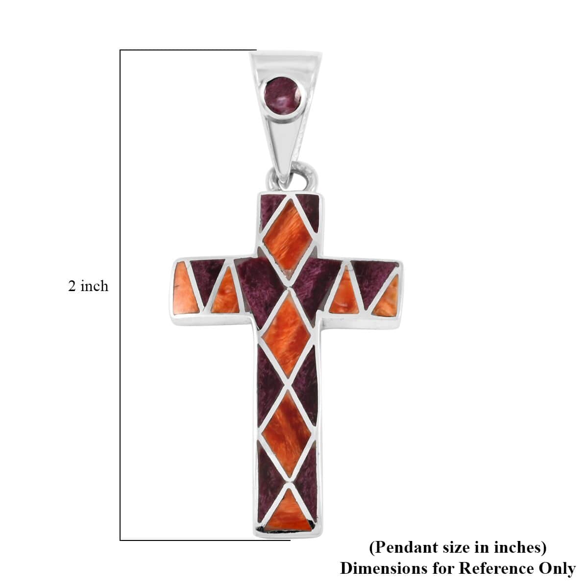 Multi Gemstone Oragne and Purple Small Cross Pendant in Sterling Silver 0.80 ctw image number 4