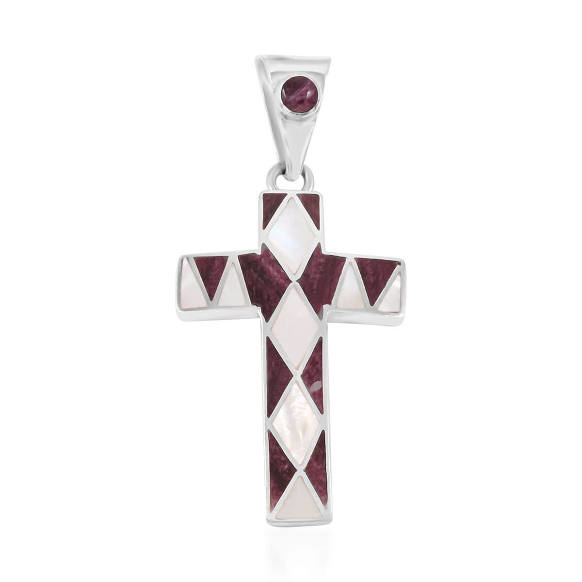 Peruvian Artistry Multi Gemstone White and Purple 0.80 ctw Small Cross Pendant in Sterling Silver image number 0