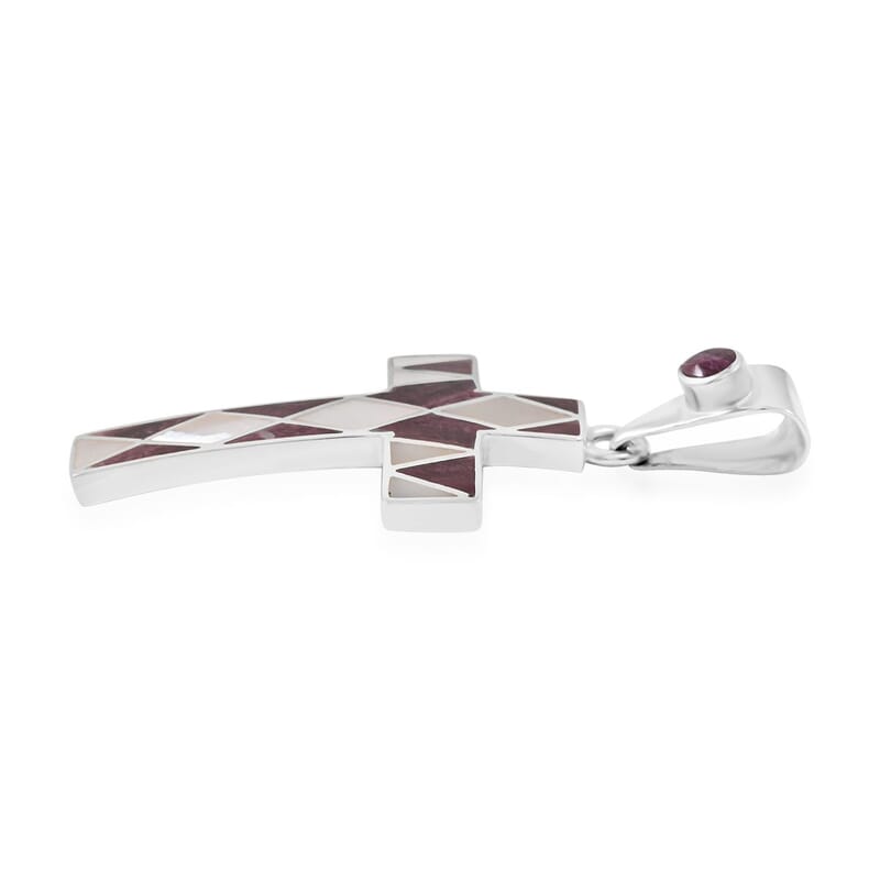 Peruvian Artistry Multi Gemstone White and Purple 0.80 ctw Small Cross Pendant without Chain in Sterling Silver
