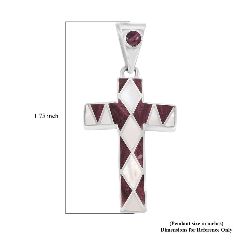 Peruvian Artistry Multi Gemstone White and Purple 0.80 ctw Small Cross Pendant without Chain in Sterling Silver