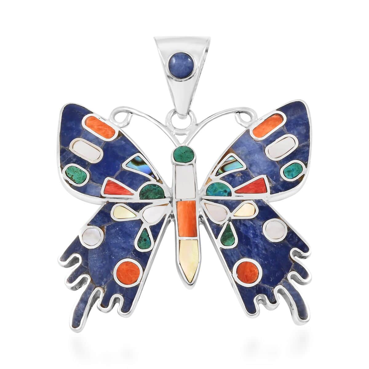 Peruvian Artistry Multi Gemstone 2.90 ctw Super Butterfly Pendant in Sterling Silver image number 0