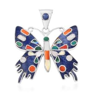 Peruvian Artistry Multi Gemstone 2.90 ctw Super Butterfly Pendant in Sterling Silver