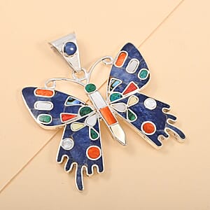 Peruvian Artistry Multi Gemstone 2.90 ctw Super Butterfly Pendant without Chain in Sterling Silver