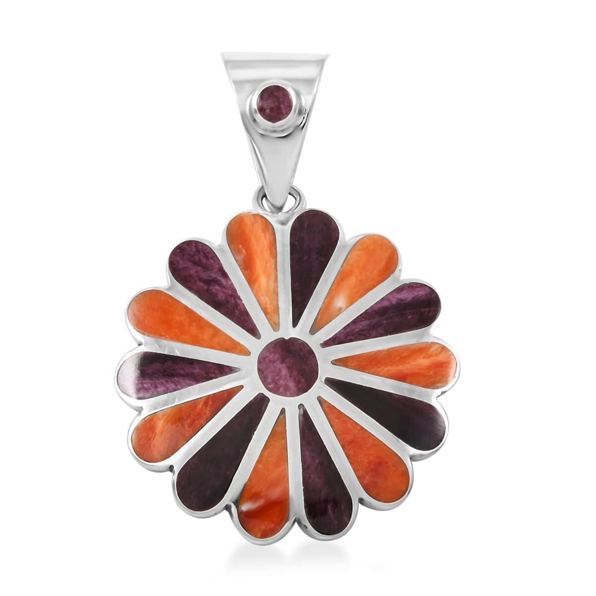 Peruvian Artistry Multi Gemstone 1.35 ctw Flower Pendant in Sterling Silver image number 0