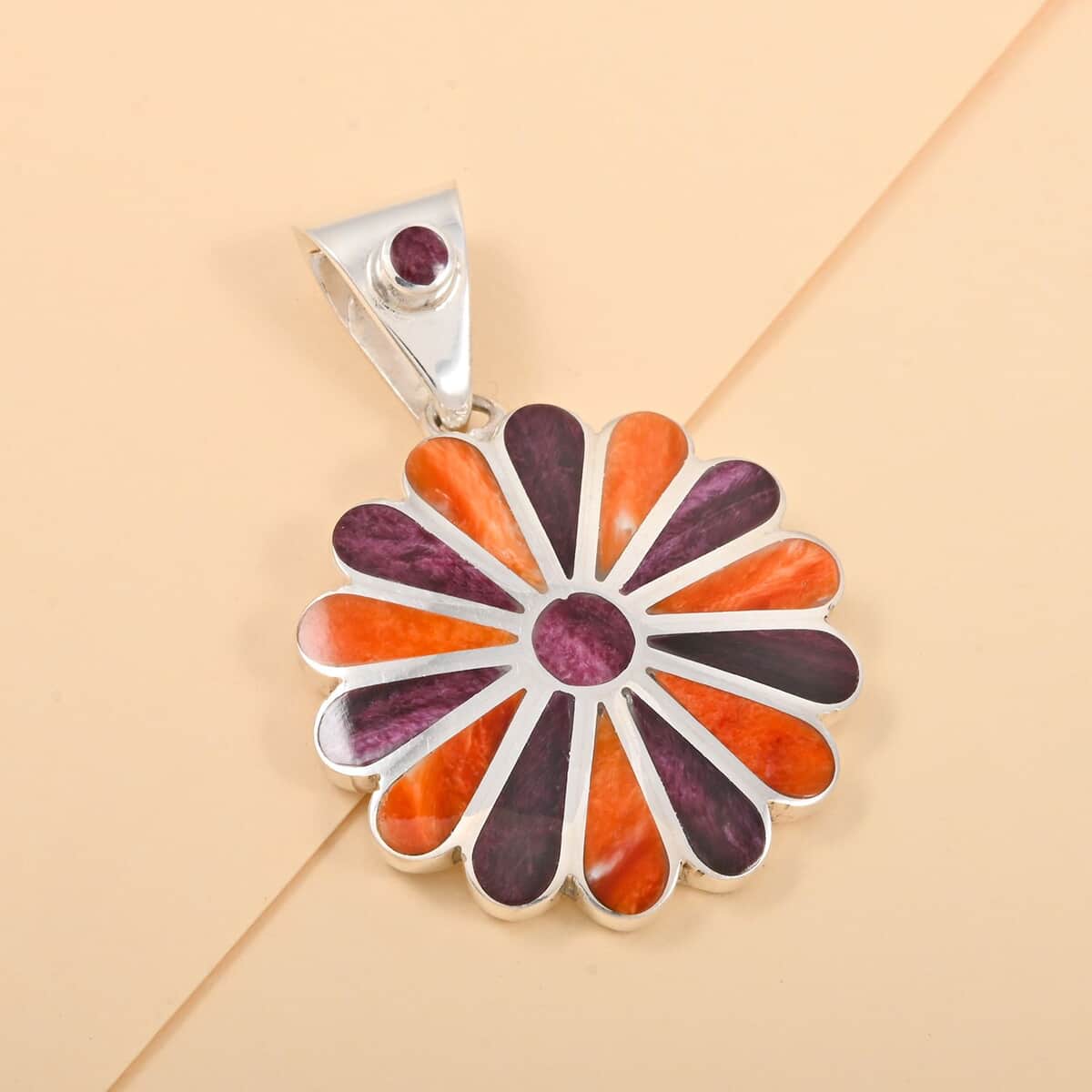 Peruvian Artistry Multi Gemstone 1.35 ctw Flower Pendant in Sterling Silver image number 1