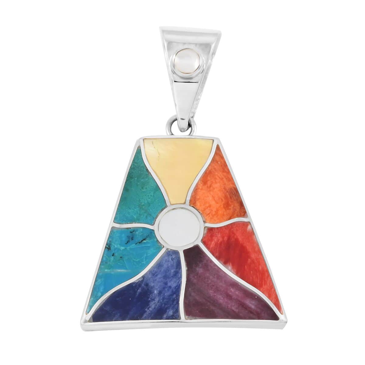 Peruvian Artistry Multi Gemstone 1.30 ctw Inti Raymi Pendant in Sterling Silver image number 0