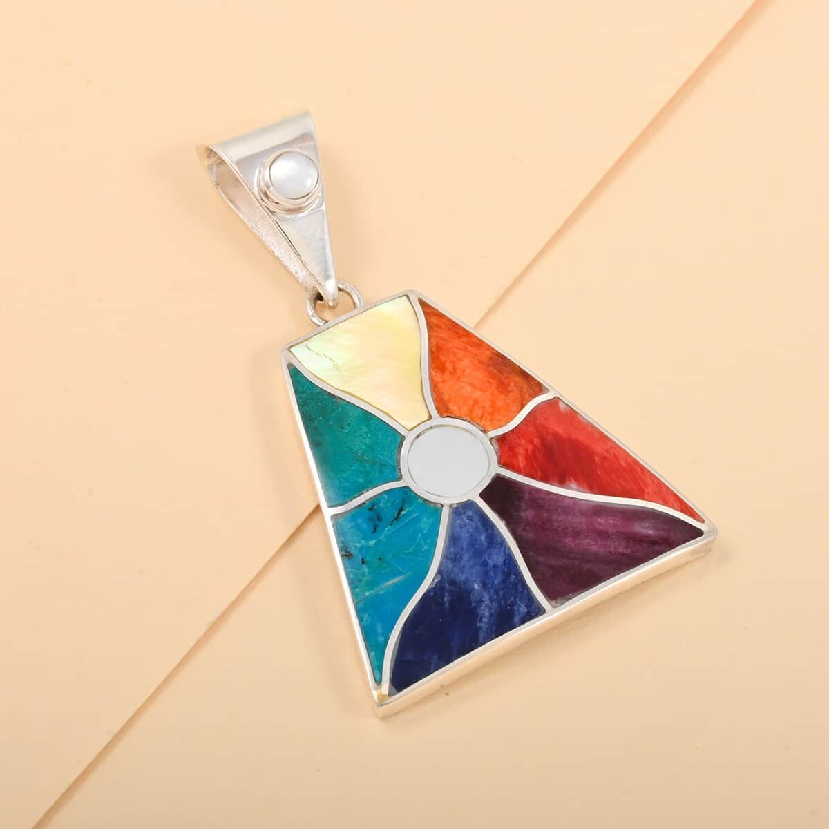 Peruvian Artistry Multi Gemstone 1.30 ctw Inti Raymi Pendant in Sterling Silver image number 1