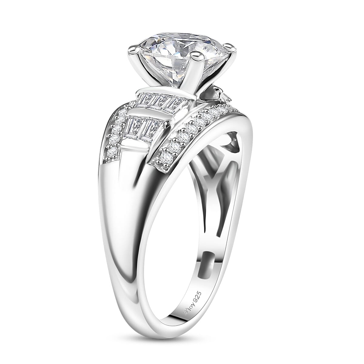 D'Joy Moissanite Bridge Ring in Rhodium Over Sterling Silver 3.10 ctw (Size 10.0)