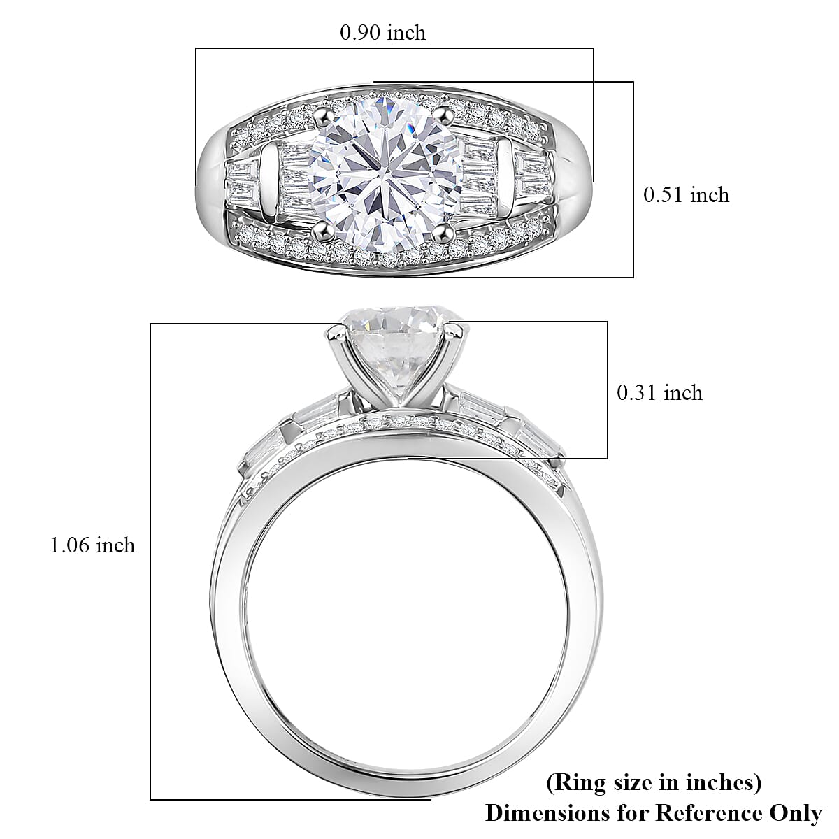 D'Joy Moissanite Bridge Ring in Rhodium Over Sterling Silver 3.10 ctw (Size 10.0)