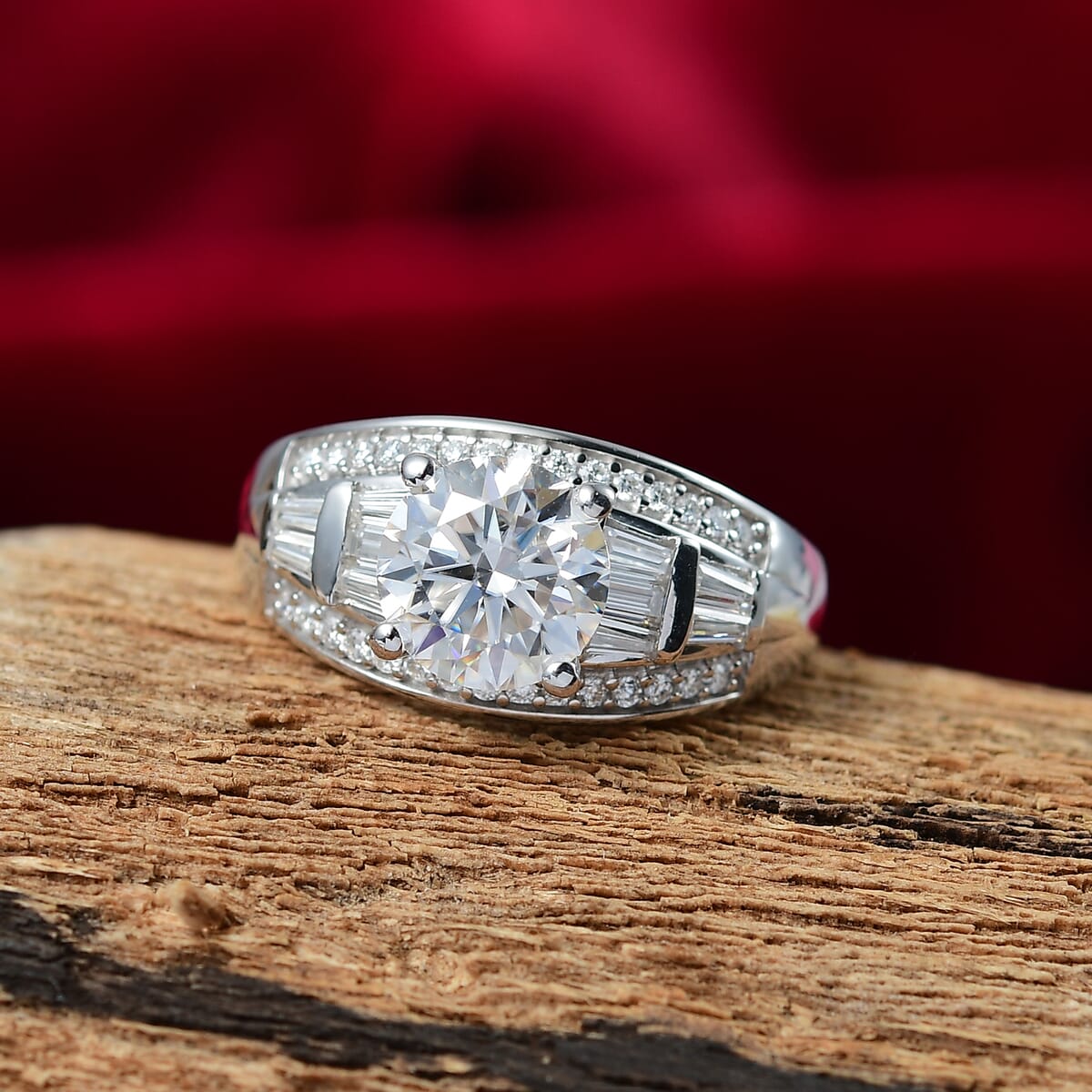 D'Joy Moissanite 3.10 ctw Ring in Rhodium Over Sterling Silver (Size 5.0) image number 1