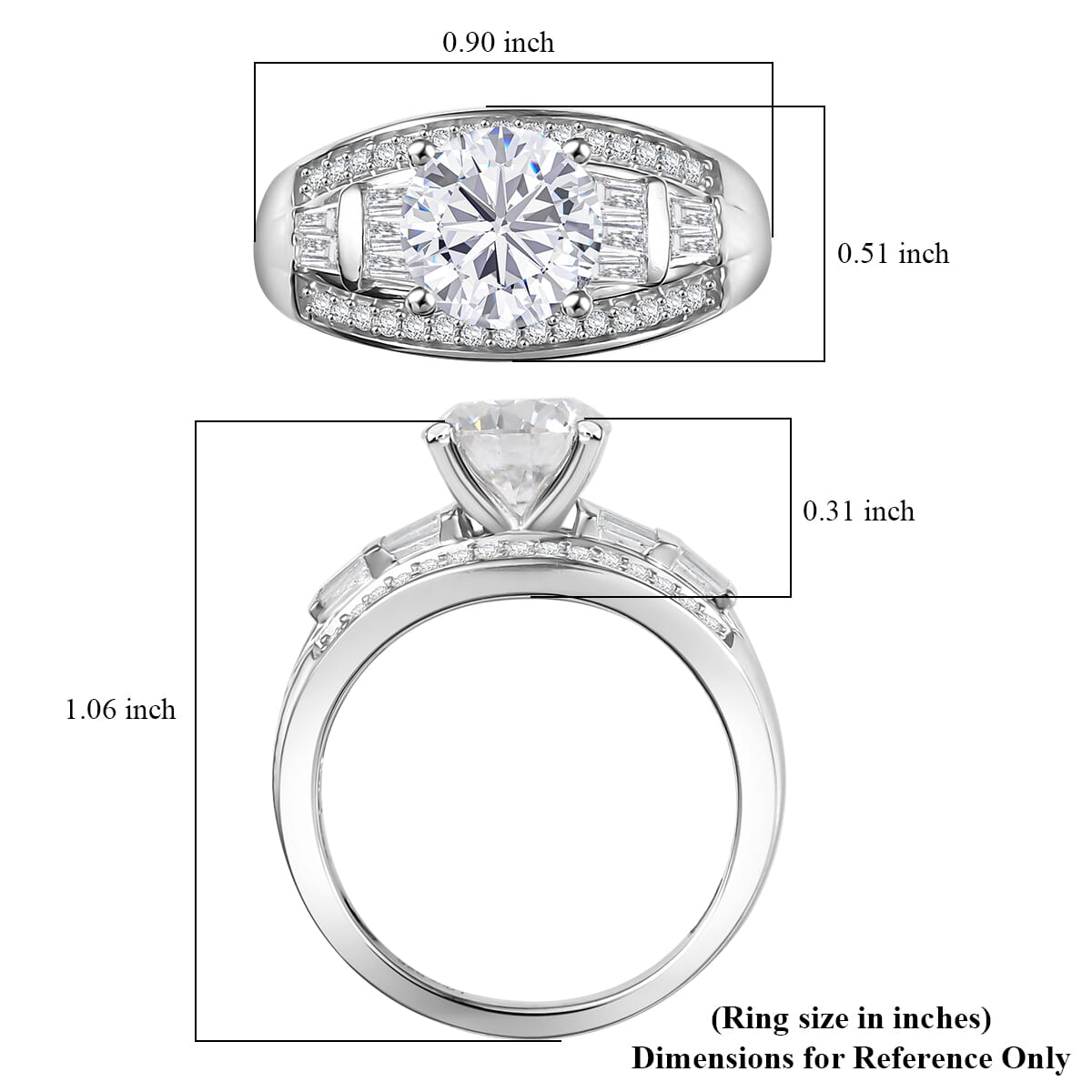 D'Joy Moissanite 3.10 ctw Ring in Rhodium Over Sterling Silver (Size 5.0) image number 5