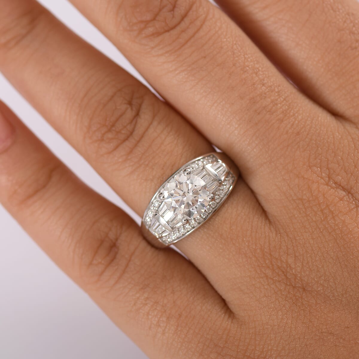 D'Joy Moissanite 3.10 ctw Ring in Rhodium Over Sterling Silver (Size 7.0) image number 2
