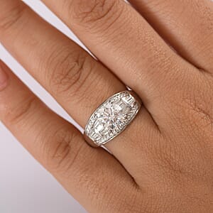 D'Joy Moissanite 3.10 ctw Bridge Ring in Rhodium Over Sterling Silver (Size 7.0)