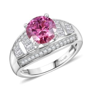 D'Joy Pink Moissanite and Moissanite 3.10 ctw Ring in Rhodium Over Sterling Silver (Size 10.0) 