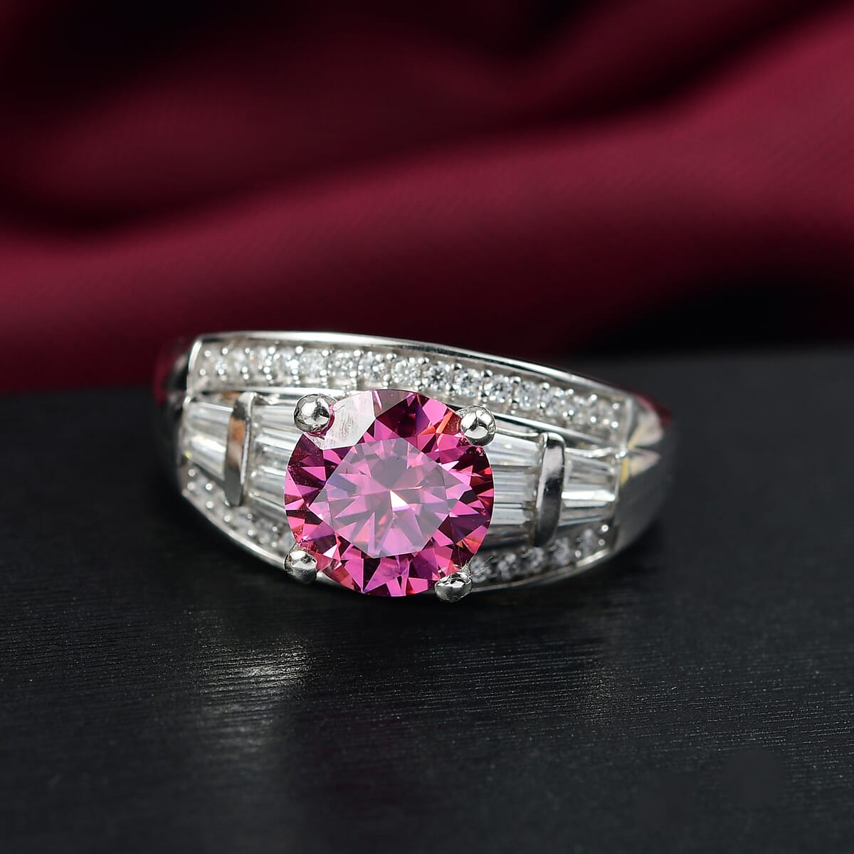 D'Joy Pink Moissanite and Moissanite 3.10 ctw Ring in Rhodium Over Sterling Silver (Size 10.0)  image number 1