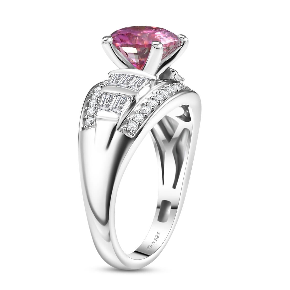 D'Joy Pink Moissanite and Moissanite 3.10 ctw Ring in Rhodium Over Sterling Silver (Size 10.0)  image number 3