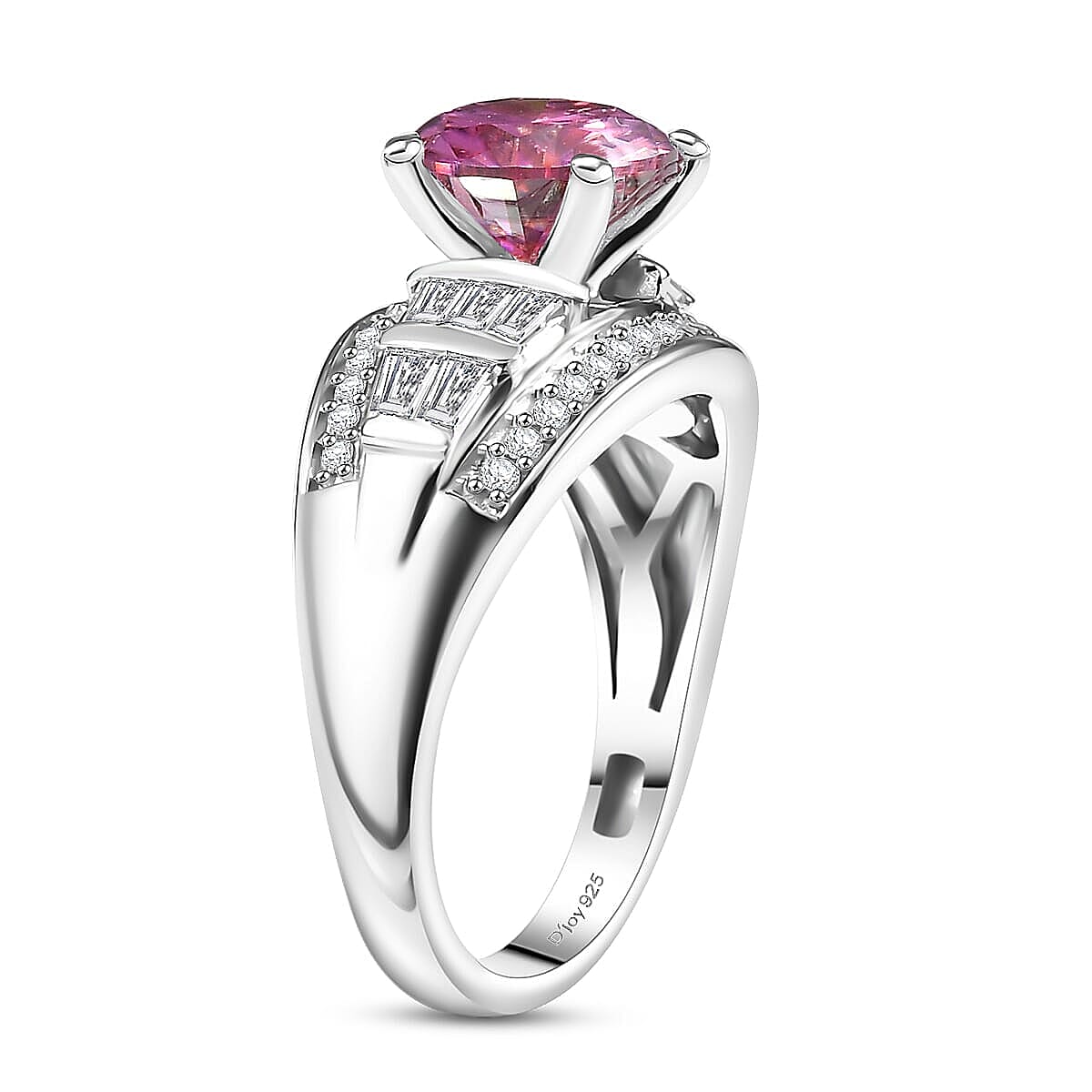 D'Joy Pink Moissanite (Rnd 8mm), Moissanite Ring in Rhodium Over Sterling Silver (Size 5.0) 3.10 ctw
