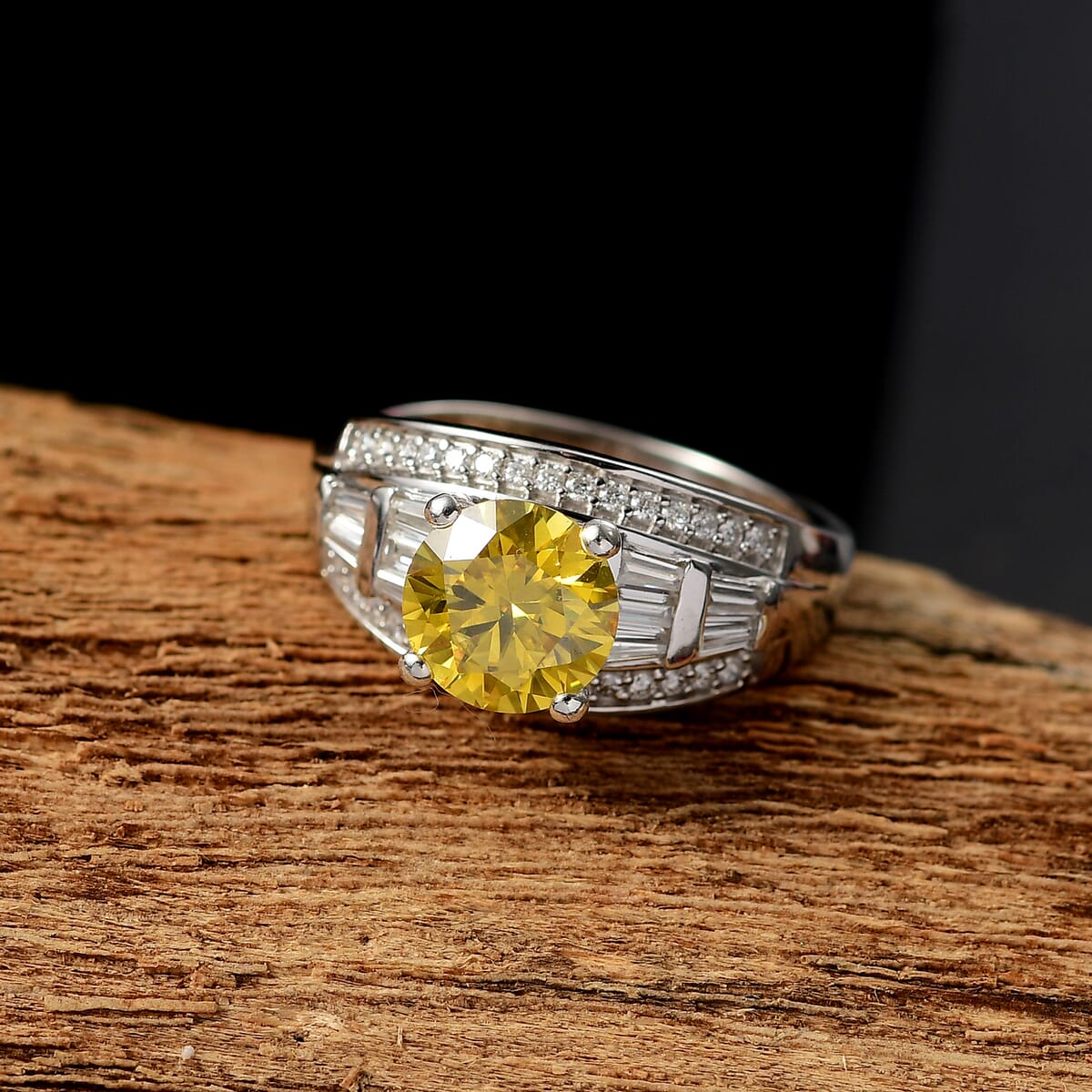 D'Joy Yellow Moissanite and Moissanite 3.10 ctw Ring in Rhodium Over Sterling Silver (Size 10.0)  image number 1