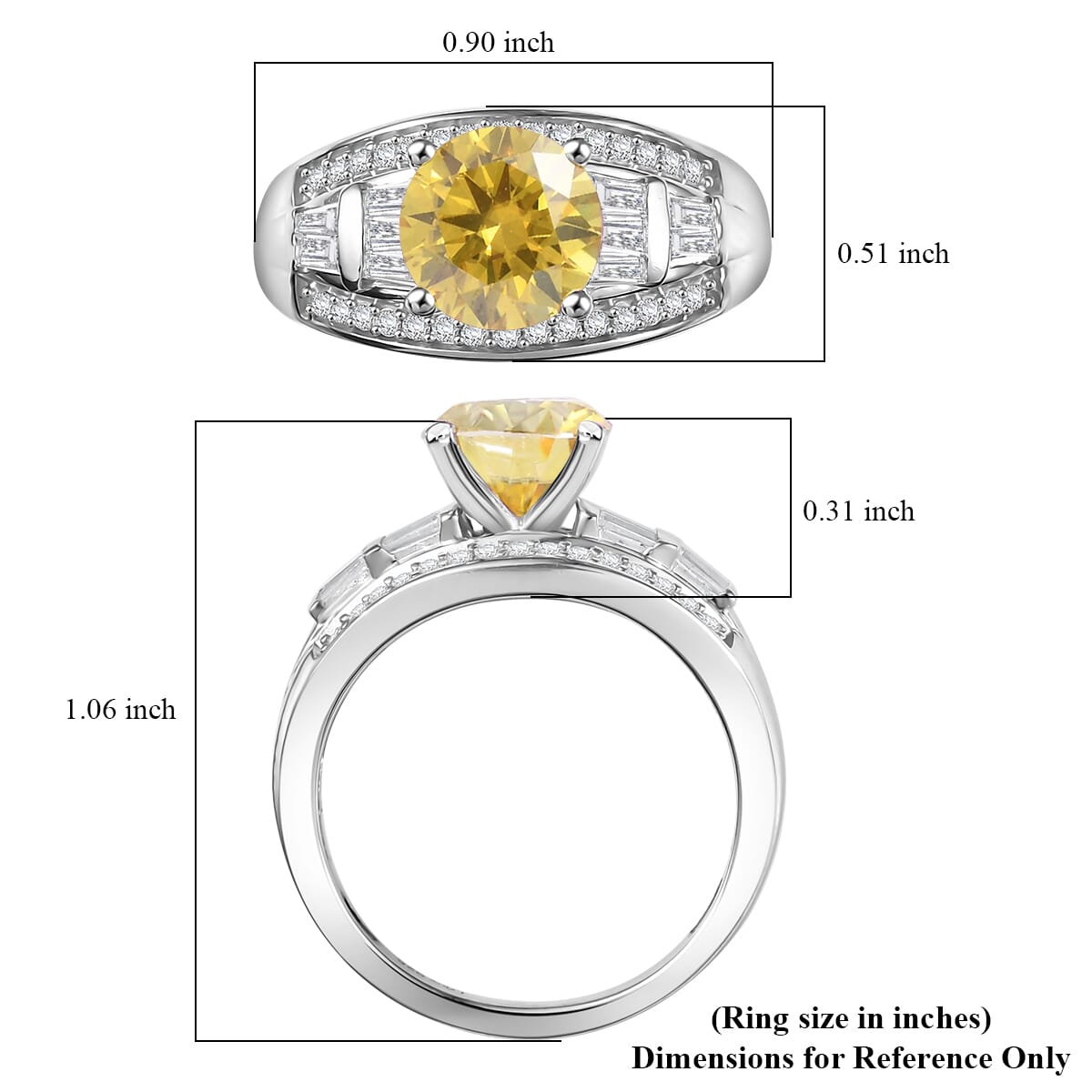 D'Joy Yellow Moissanite and Moissanite 3.10 ctw Ring in Rhodium Over Sterling Silver (Size 10.0)  image number 5